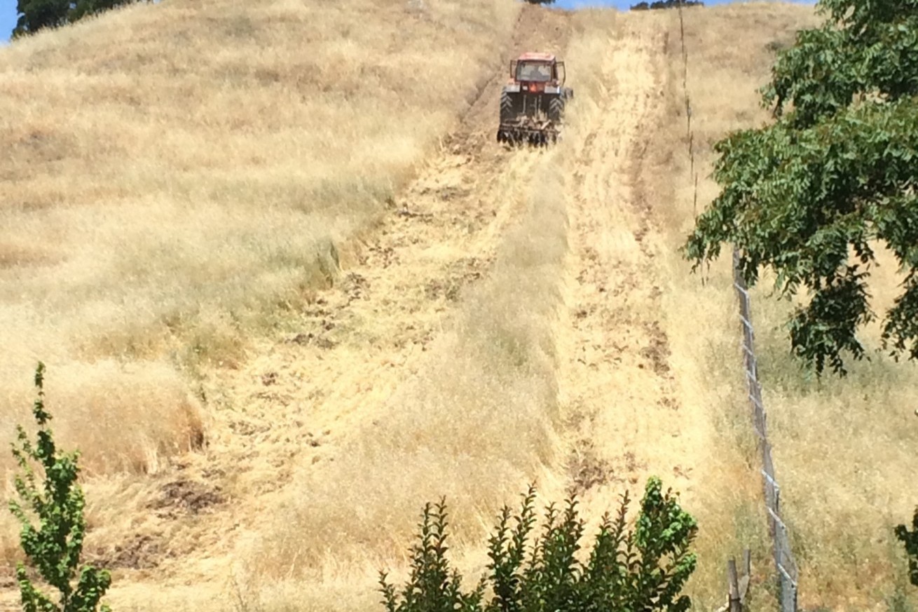 Discing Vehicle cutting dry grass