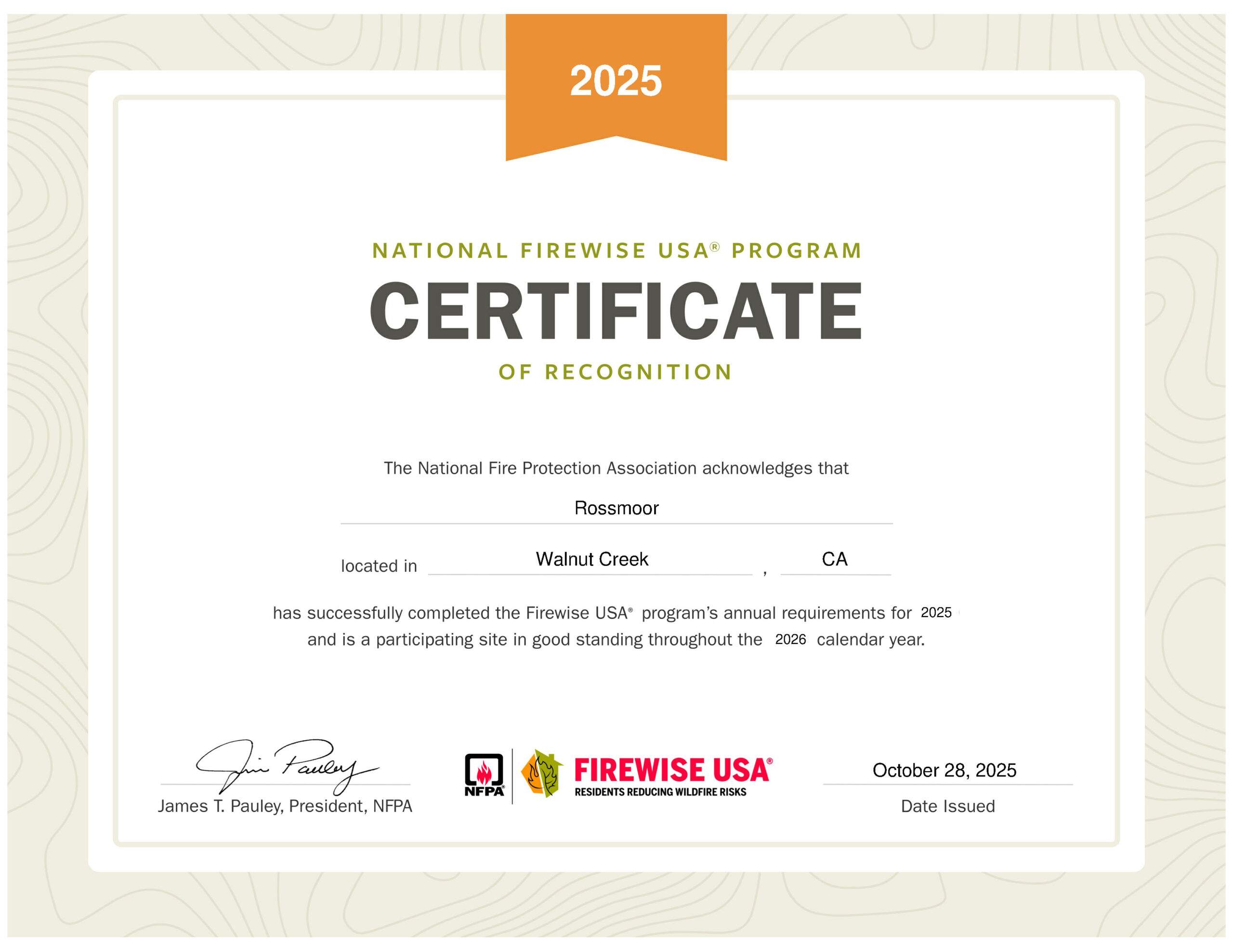 Rossmoor 2025 Certificate