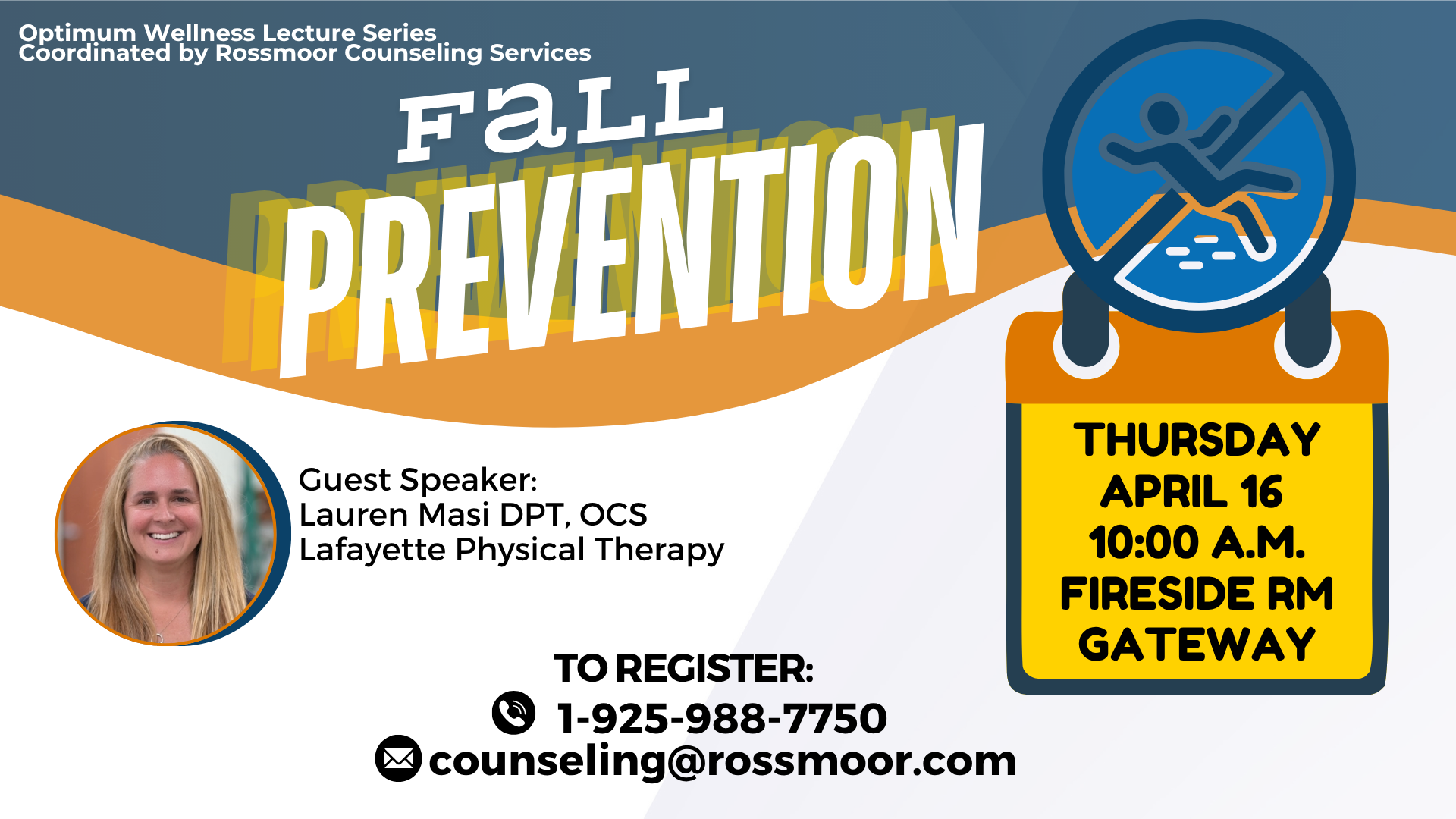 Counseling to host Fall Prevention lecture on 4/16 in Fireside